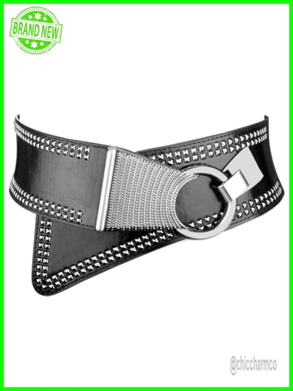 Studded Elastic Wide Belt PU Leather Punk 80s Dresses Waist Accessory